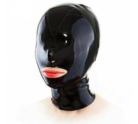 WXLPCGO Cagoule en Latex BDSM Masque en Latex Fétiche Fermeture éclair Ouverte Vêtements de Club Bouche Exposée Rôle Party Club(Size:L-68CM)