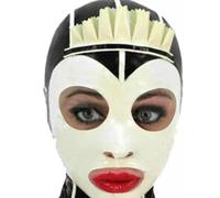 WXLPCGO Cagoule en Latex Caoutchouc Tête Masque Yeux Exposés Bouche Exposé Fermeture éclair Ouverte Tenue Cosplay Club Unisexe(Size:S-63CM)
