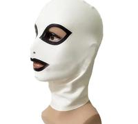 WXLPCGO Cagoule en Latex Masque en Caoutchouc Naturel Yeux Exposés Bouche Exposé Fermeture éclair Ouverte pour Cosplay Party(Size:XS-60CM)