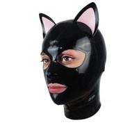 WXLPCGO Cagoule en Latex Noir Caoutchouc Tête Masque Faite Main Yeux ExposéS Bouche ExposéE avec Fermeture éClair Au Dos Unisexe(Size:S-63CM)