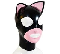 WXLPCGO Cagoule en Latex Noir Masque Caoutchouc Intégral Fermeture éclair Arrière Yeux Exposés Bouche avec des Oreilles Unisexe(Size:M-65CM)