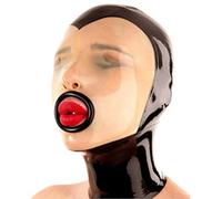 WXLPCGO Cagoule en Latex Transparente Masque Complet SM Fetish Bondage Mask avec Fermeture éClair Dos Bouche ExposéE pour Party(Size:M-65CM)