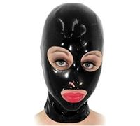 WXLPCGO Cagoule Latex Masque Complet Faite Main Noir Caoutchouc TêTe Masque Yeux ExposéS Bouche ExposéE Fermeture éClair Ouverte(Size:L-68CM)