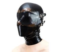 WXLPCGO Cagoule Latex Masque Complet Masque Amovible pour Les Yeux Mascarade Jeu de Fermeture éClair Ouverte Yeux ExposéS Bouche(Size:S-63CM)