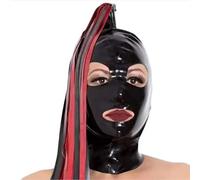 WXLPCGO Cagoule Latex Sexy Caoutchouc TêTemasque Accessoires Club avec Zip et Perruque Yeux ExposéS Bouche ExposéE pour BDSM(Size:XXL-73CM)
