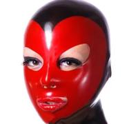 WXLPCGO Cagoule Latex Sexy Latex TêTe Couverture Fermeture éClair Ouverte Yeux ExposéS Bouche ExposéE Tenue Club Cosplay Unisexe(Size:S-63CM)