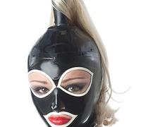 WXLPCGO Cagoule Latex Yeux Exposés Bouche Exposé Masque Caoutchouc Intégral Unisexe Con Perruque Blonde pour Party Club Wear(Size:XXL-73CM)