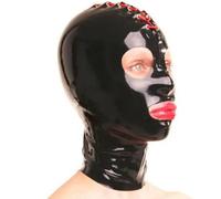 WXLPCGO Cagoule Latex Yeux ExposéS Mascarade Jeu de Caoutchouc FéTiche Masque D’Halloween pour Party Fermeture éclair Ouverte(Size:S-63CM)