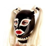 WXLPCGO Latex TêTe Couverture avec Perruque Noir Masque Complet Unisexe Fermeture éClair Dos Fait Main pour Cosplay Vacances(Size:S-63CM)