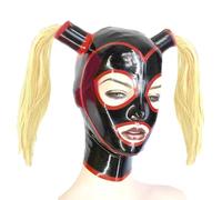 WXLPCGO Latex TêTe Couverture avec Perruque Queue de Cheval Faite Main Caoutchouc Face TêTemasque Halloween Mask Club Unisexe(Size:S-63CM)