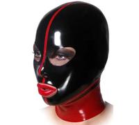 WXLPCGO Latex Tête Couverture Cagoule en Caoutchouc pour Soirée Costumée de Cosplay avec Lignes Rouges Yeux Exposés Bouche(Size:XXL-73CM)