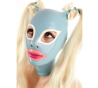 WXLPCGO Latex TêTe Couverture Caoutchouc TêTe Masque avec Perruque Fermeture éclair Ouverte pour Cosplay Jeu RôLe Yeux Exposés(Size:M-65CM)
