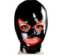 WXLPCGO Latex TêTe Couverture Fermeture éclair Ouverte Cagoule en Latex Yeux Exposés Bouche Exposée pour Cosplay RôLe Party(Size:S-63CM)