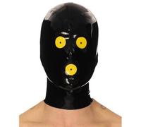 WXLPCGO Latex TêTe Couverture Masque Cagoule Latex Noir Cagoule FéTiche en Latex Tenue Club Cosplay Unisexe Yeux ExposéS Bouche(Size:S-63CM)