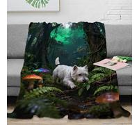 WXLWHR Couverture en Polaire Motif West Highland White Terrier Couverture De Canapé Extrêmement Douce Et Chaude Plaid Forêt Tropicale, pour Canapé, Lit Ou Bureau, Toutes Saisons 80x90inch(200x230cm)