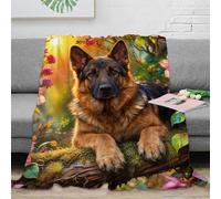 WXLWHR Couverture Polaire Flanelle Imprimée Berger Allemand, Plaid De Canapé Arbre Fleuri, Douce Et Chaude Idée Original pour Garçon Et Enfant 80x90inch(200x230cm)