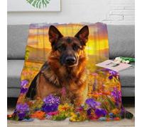 WXLWHR Couverture Polaire Flanelle Imprimée Berger Allemand, Plaid De Canapé Buisson Fleuri, Douce Et Moelleuse Cadeau Unique pour Garçon Et Enfant 50x60inch(127x152cm)