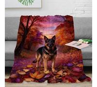 WXLWHR Couverture Polaire Flanelle Imprimée Berger Allemand, Plaid De Canapé Leafy Bois, Douce Et Chaude Cadeau Unique pour Garçon Et Enfant 50x60inch(127x152cm)