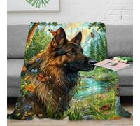 WXLWHR Couverture Polaire Flanelle Imprimée Berger Allemand, Plaid De Canapé Mountains Ruisseau, Douce Et Moelleuse Cadeau Unique pour Garçon Et Enfant 50x60inch(127x152cm)