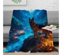 WXLWHR Couverture Polaire Flanelle Imprimée Berger Allemand, Plaid De Canapé Starry Vallée, Ultra Douce Et Chaude Idée Original pour Garçon Et Enfant 70x80inch(180x200cm)