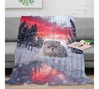 WXLWHR Couverture Polaire Flanelle Imprimée Chat à Poil Court, Plaid De Canapé Forêt de Pins Enneigés, Ultra Douce Et Chaude Cadeau Unique pour Garçon Et Enfant 80x90inch(200x230cm)