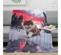 WXLWHR Couverture Polaire Flanelle Imprimée Chat des Forêts Sibériennes, Plaid De Canapé Forêt de Pins Enneigés, Douce Et Confortable Cadeau Unique pour Enfants Et Adultes 80x90inch(200x230cm)