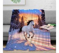 WXLWHR Couverture Polaire Flanelle Imprimée Cheval Blanc, Plaid De Canapé Forêt de Pins Enneigés, Douce Et Chaude Cadeau pour Enfants Et Adultes 60x80inch(150x200cm)