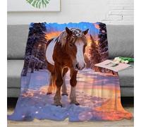 WXLWHR Couverture Polaire Flanelle Imprimée Cheval, Plaid De Canapé Forêt de Pins Enneigée, Douce Et Confortable Cadeau Unique pour Enfants Et Adultes 50x60inch(127x152cm)