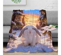WXLWHR Couverture Polaire Flanelle Imprimée Lapin à Oreilles Tombantes, Plaid De Canapé Forêt de Pins Enneigés, Ultra Douce Et Chaude Idée Original pour Garçon Et Enfant 70x80inch(180x200cm)