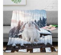 WXLWHR Couverture Polaire Flanelle Imprimée Lapin à Oreilles Tombantes, Plaid De Canapé Snowy Bois, Douce Et Chaude Cadeau Unique pour Enfants, Garçons 70x80inch(180x200cm)