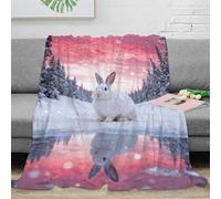 WXLWHR Couverture Polaire Flanelle Imprimée Lapin Blanc, Couverture De Canapé Forêt de Pins Enneigés, Confortable Moelleuse Cadeau Unique pour Enfants, Garçons 40x50inch(100x130cm)