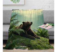 WXLWHR Couverture Polaire Flanelle Imprimée Ours Brun, Plaid De Canapé Verdure de Coteau, Douce Et Confortable Cadeau pour Enfants, Garçons 40x50inch(100x130cm)