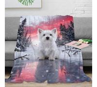 WXLWHR Couverture Polaire Flanelle Imprimée West Highland White Terrier, Plaid De Canapé Forêt de Pins, Douce Et Chaude Cadeau Unique pour Enfants, Garçons 60x80inch(150x200cm)
