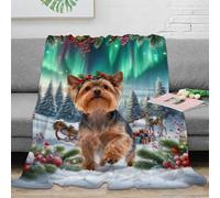 WXLWHR Couverture Polaire Flanelle Imprimée Yorkshire Terrier, Plaid De Canapé Forêt de Pins Enneigés, Douce Et Moelleuse Cadeau pour Garçon Et Enfant 50x60inch(127x152cm)