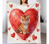 WXLWHR Couverture Polaire Flanelle Motif Bébé Tigre, Plaid De Canapé Cœur Rouge, Douce Et Confortable Cadeau Unique pour Enfants, Garçons 40x50inch(100x130cm)