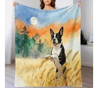 WXLWHR Couverture Polaire Flanelle Motif Boston Terrier, Plaid De Canapé Champ de Blé Jaune, Douce Et Confortable Cadeau pour Enfants Et Adultes 40x50inch(100x130cm)