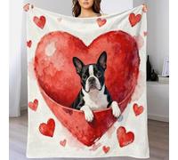 WXLWHR Couverture Polaire Flanelle Motif Boston Terrier, Plaid De Canapé Cœur Rouge, Douce Et Confortable Cadeau Unique pour Enfants Et Adultes 50x60inch(127x152cm)