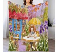 WXLWHR Couverture Polaire Flanelle Motif Cavalier King Charles Spaniel, Jeté De Canapé Fleur, Ultra Douce Et Chaude Cadeau pour Garçon Et Enfant 40x50inch(100x130cm)