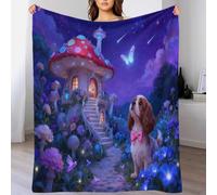 WXLWHR Couverture Polaire Flanelle Motif Cavalier King Charles Spaniel, Jeté De Canapé Maison Champignon, Douce Et Confortable Idée Original pour Enfants Et Adultes 70x80inch(180x200cm)