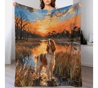 WXLWHR Couverture Polaire Flanelle Motif Cavalier King Charles Spaniel, Jeté De Canapé Marais au Coucher de Soleil, Douce Et Confortable Cadeau Unique pour Enfants Et Adultes 40x50inch(100x130cm)