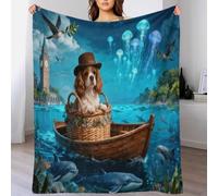 WXLWHR Couverture Polaire Flanelle Motif Cavalier King Charles Spaniel, Jeté De Canapé Méduse, Douce Et Confortable Cadeau pour Garçon Et Enfant 50x60inch(127x152cm)