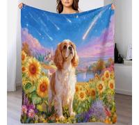 WXLWHR Couverture Polaire Flanelle Motif Cavalier King Charles Spaniel, Jeté De Canapé Mer de Tournesols, Douce Et Confortable Idée Original pour Enfants Et Adultes 80x90inch(200x230cm)
