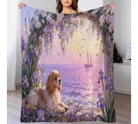 WXLWHR Couverture Polaire Flanelle Motif Cavalier King Charles Spaniel, Jeté De Canapé Vignes Fleuries, Douce Et Confortable Cadeau Unique pour Garçons Et Filles 70x80inch(180x200cm)