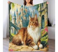 WXLWHR Couverture Polaire Flanelle Motif Chat à Poil Long, Plaid De Canapé Château, Douce Et Moelleuse Idée Original pour Enfants Et Adultes 50x60inch(127x152cm)