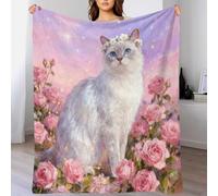 WXLWHR Couverture Polaire Flanelle Motif Chat Chartreux, Couverture De Canapé Buisson de Roses Roses, Douce Et Chaude Cadeau Unique pour Enfants Et Adultes 50x60inch(127x152cm)