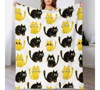 WXLWHR Couverture Polaire Flanelle Motif Chat de Dessin Animé, Couverture De Canapé Ligne Jaune et Noire, Ultra Douce Et Chaude Cadeau pour Garçons Et Filles 60x80inch(150x200cm)