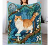 WXLWHR Couverture Polaire Flanelle Motif Chat Munchkin, Couverture De Canapé Fairy Tale Forêt, Douce Et Moelleuse Idée Original pour Garçon Et Enfant 50x60inch(127x152cm)