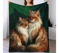 WXLWHR Couverture Polaire Flanelle Motif Deux Chats des Forêts Norvégiennes, Couverture De Canapé Fond Vert, Douce Et Chaude Cadeau Unique pour Enfants Et Adultes 40x50inch(100x130cm)