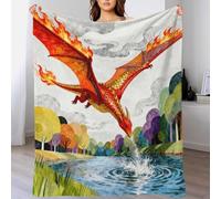WXLWHR Couverture Polaire Flanelle Motif Ptérosaure Flamboyant, Jeté De Canapé Dragon Lac en Lisière de Bois, Douce Et Moelleuse Idée Original pour Garçons Et Filles 40x50inch(100x130cm)