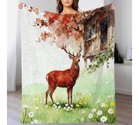 WXLWHR Couverture Polaire Flanelle Motif Red Cerf, Jeté De Canapé Grappe de Fleurs et de Plantes, Douce Et Moelleuse Idée Original pour Garçon Et Enfant 60x80inch(150x200cm)